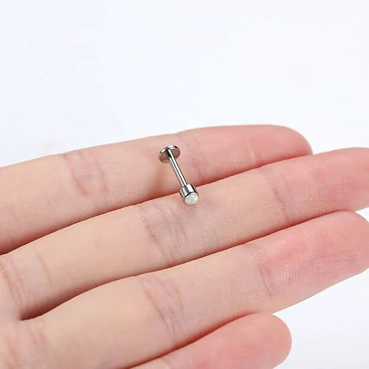 GAGABODY Labret Studs16g G23 Titanium Monroe Jewelry Silver Lip Piercing Jewelry 3mm White Opal Internally Threaded Labret Helix Cartilage Tragus Monroe 8mm Lip Studs Earring Piercing