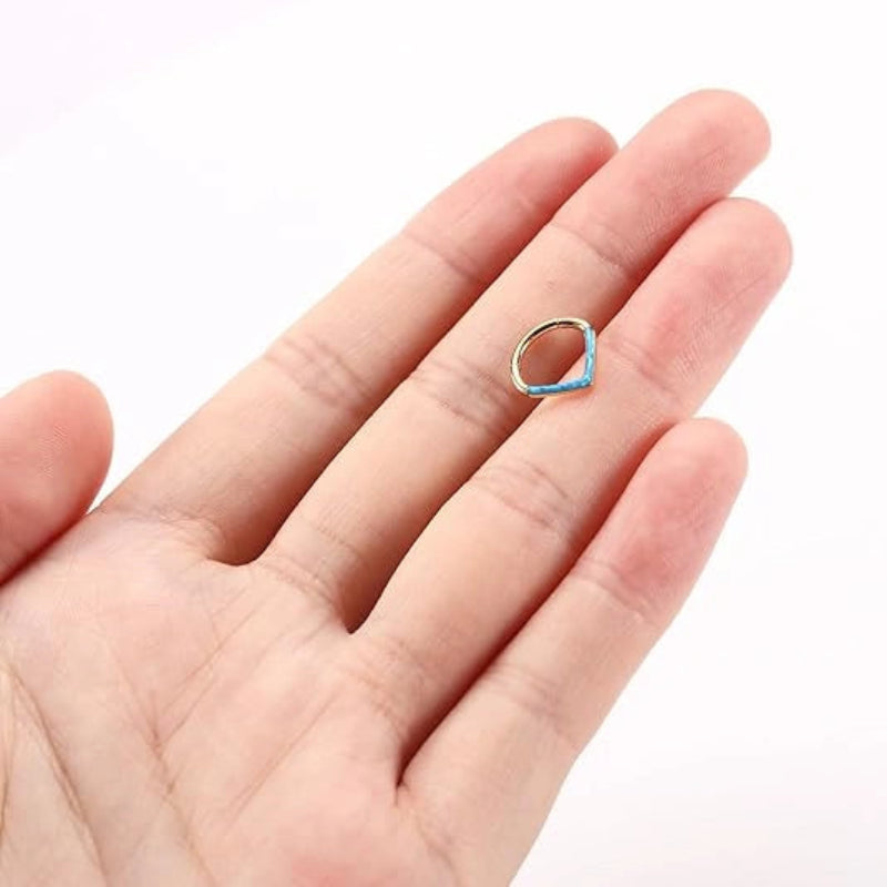 Blue Opal Gold V-Shaped Piercing Ring