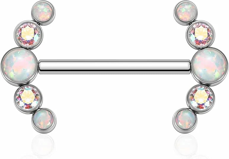 GAGABODY Nipple Piercing Jewelry Nipple Barbells with ABCZ&OPAL Nipple Rings Silver Internally Threaded Tongue G23 Titanium Nipple Piercings 18mm 14g Nipple Barbells Nipple Jewelry Nipple Ring