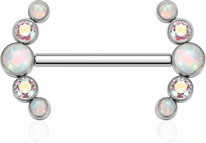 GAGABODY Nipple Piercing Jewelry Nipple Barbells with ABCZ&OPAL Nipple Rings Silver Internally Threaded Tongue G23 Titanium Nipple Piercings 18mm 14g Nipple Barbells Nipple Jewelry Nipple Ring