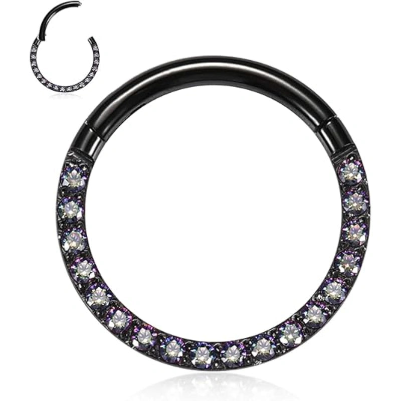 Black Hinged CZ Crystal Hoop Ring