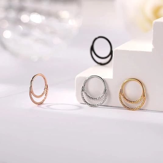 Sleek Hinged Double Hoop Piercing Ring 