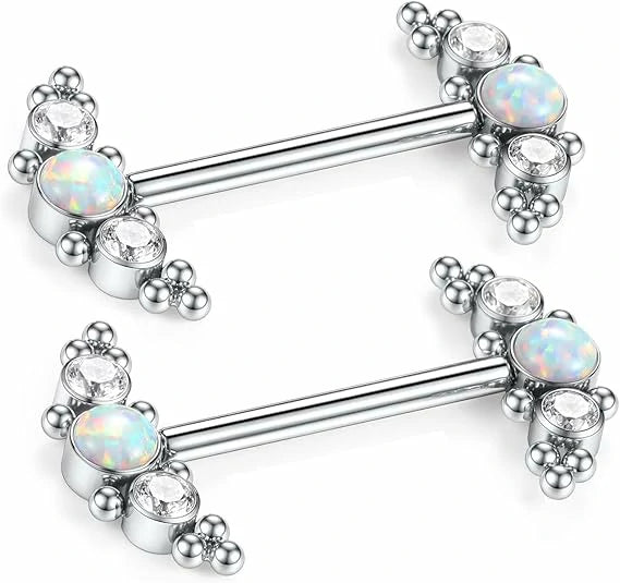 G23 Titanium CZ & Blue Opal Nipple Ring Barbell 1