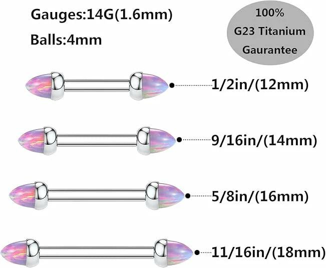 Titanium Nipple Ring Barbell Size Chart