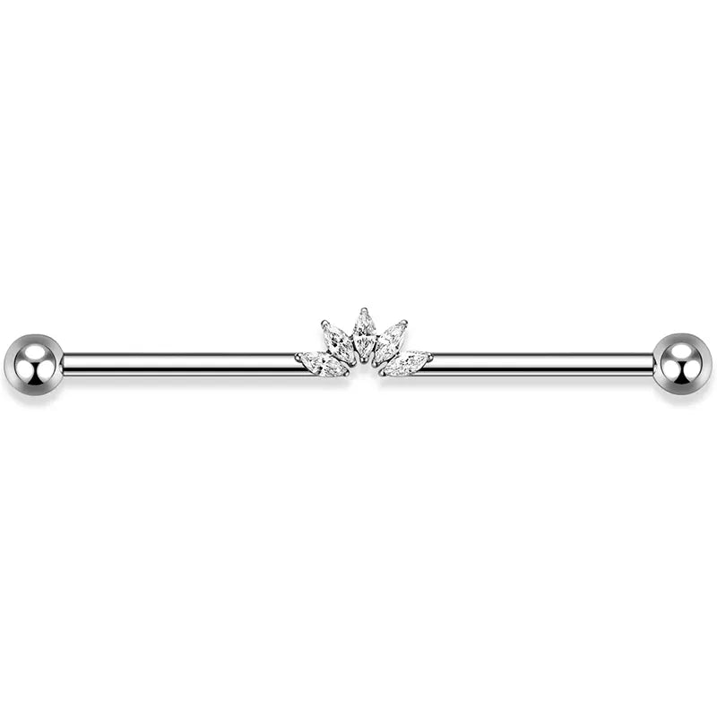 316L Five Horse Eyes White Zircon Silver Industrial Rod 1.6*38*5*5