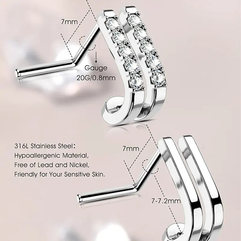 Double Row CZ Nose Studs