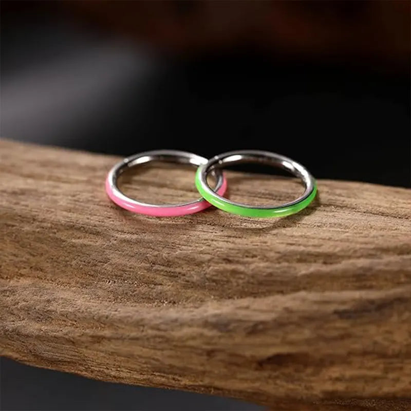 316L Side Fluorescent Open Ring 1.2*10 Silver Fluorescent Green