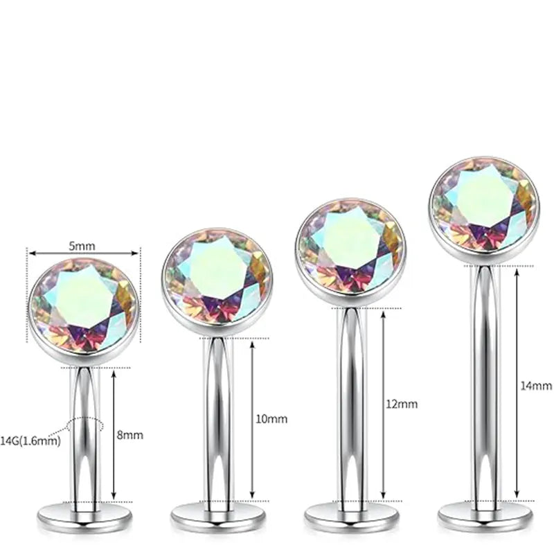 G23 Round Flat Bottom Belly Button Nail 1.6*10*5 Silver White AB Zircon