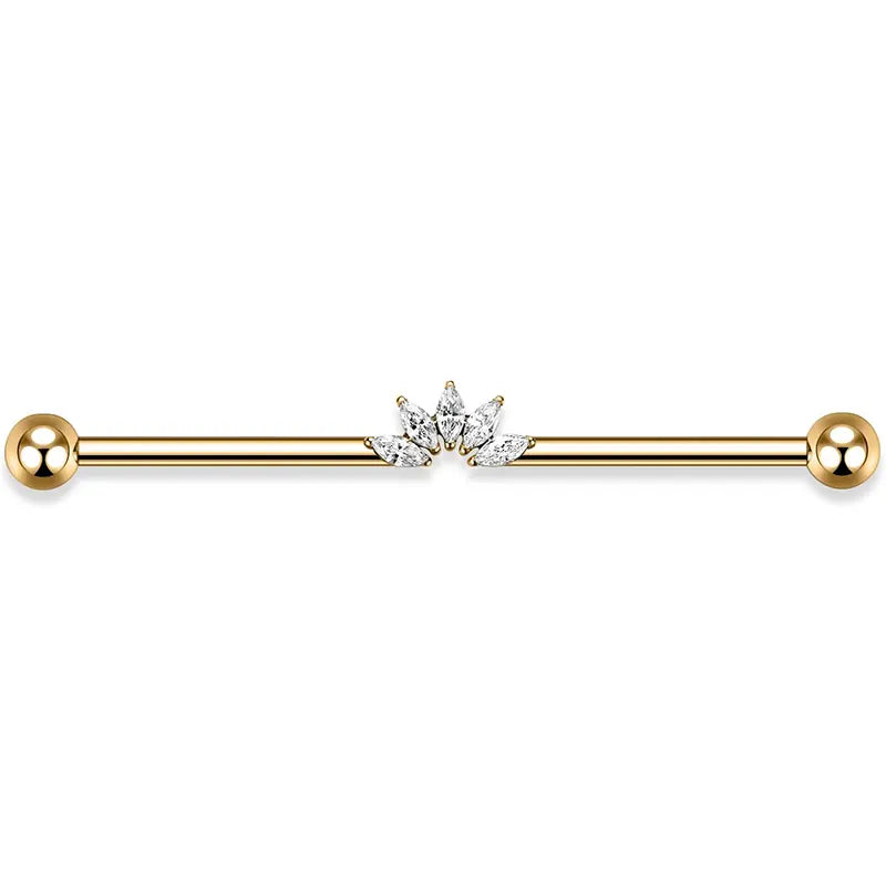 316L Five Horse Eyes White Zircon Gold Industrial Rod 1.6*38*5*5