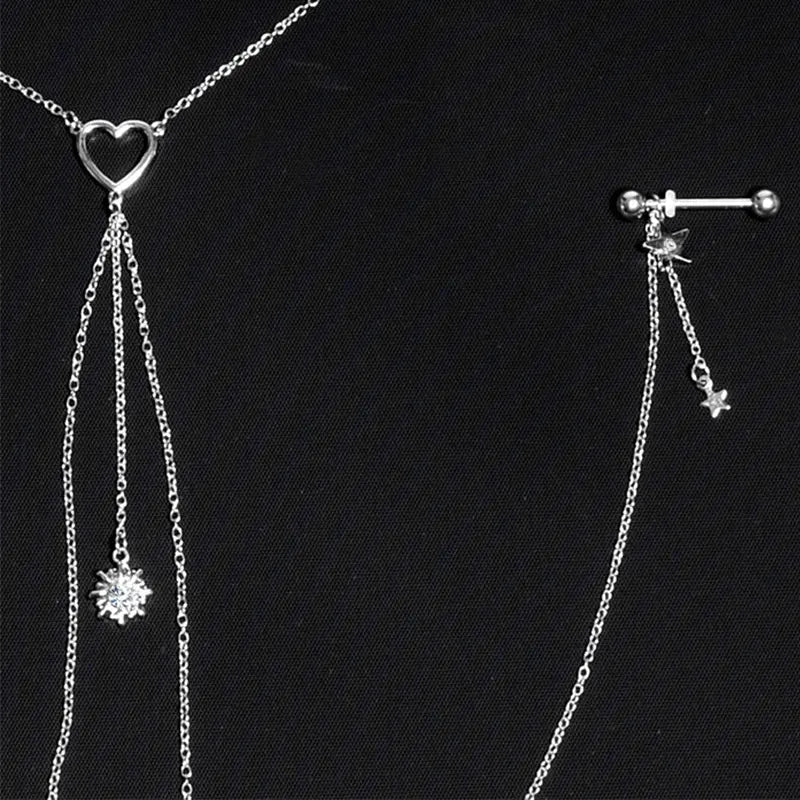 Gemstone Moon & Heart Nipple Chain, 5/8" Piercing Jewelry 7