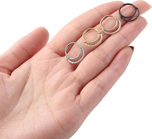 Sleek Hinged Double Hoop Piercing Ring 