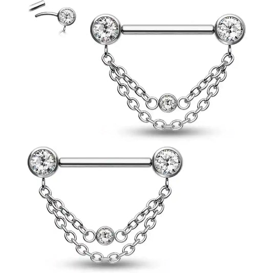 Stainless Steel Double Chain Nipple Rings for Women