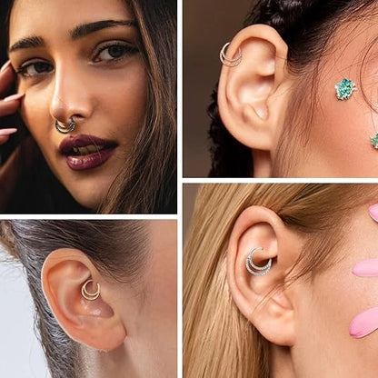 Sleek Hinged Double Hoop Piercing Ring 