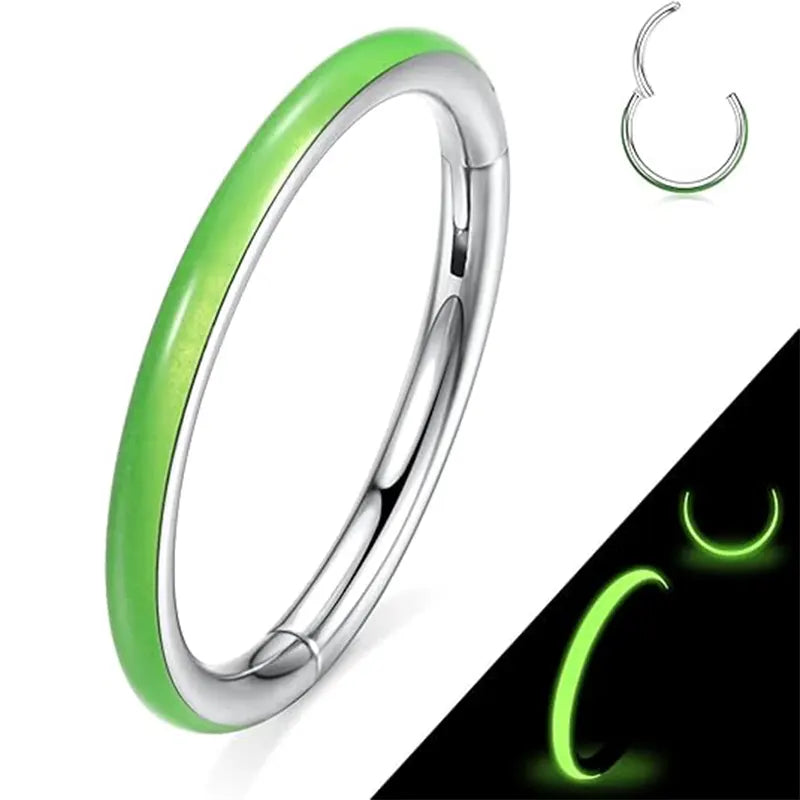 316L Side Fluorescent Open Ring 1.2*10 Silver Fluorescent Green