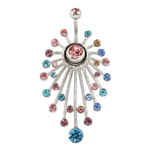 316L Stainless Steel Navel Ring with Colorful Floral Design