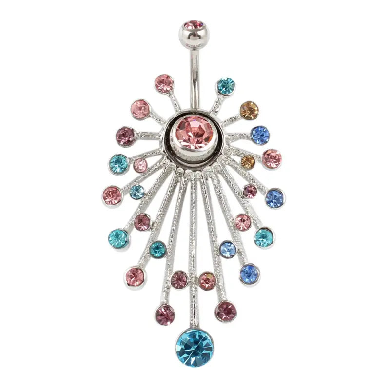 316L Stainless Steel Navel Ring with Colorful Floral Design