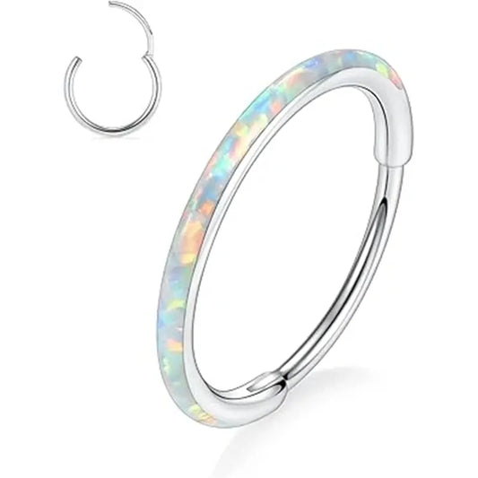 Silver with White Opal Septum Hoop Nose Ring