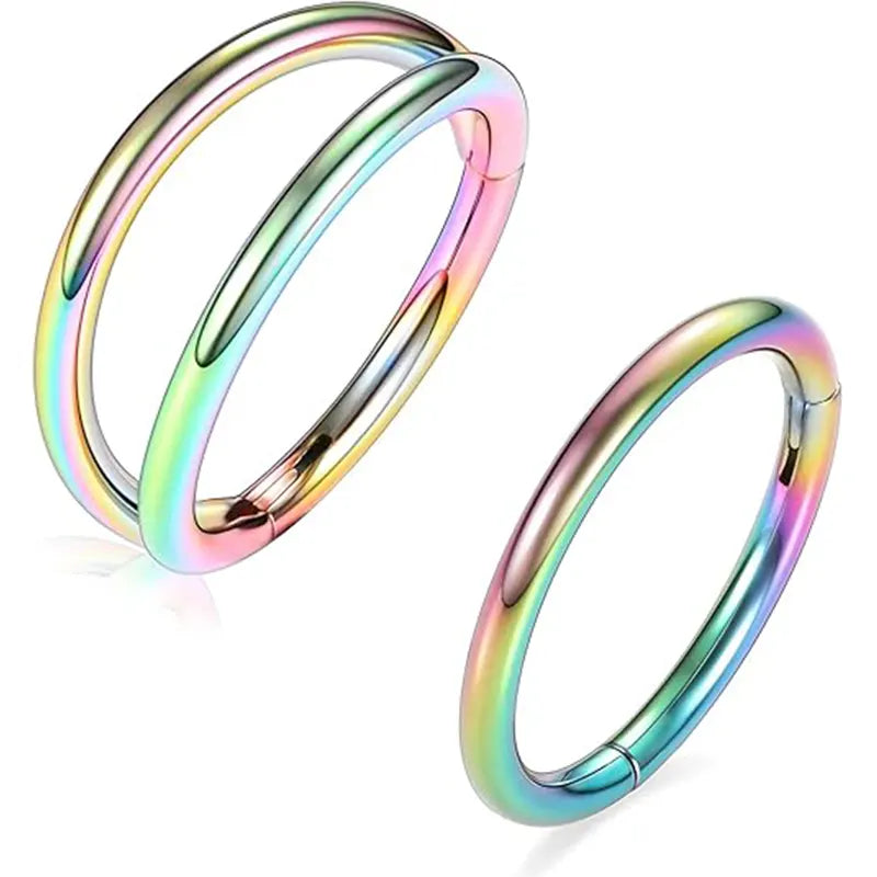 2 Pcs Rainbow Nose Rings Single + Double Rings Set