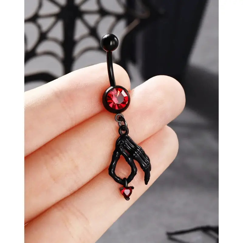 Halloween Skeleton Hand Belly Ring – 14G Stainless Steel