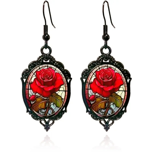 Gothic Rose Cameo Dangle Earrings – Vintage Victorian Style