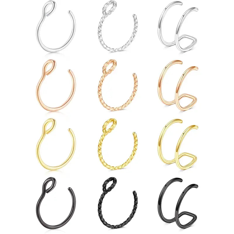 Women's fake nose ring, lip ring, earrings six styles set