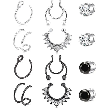 Women's fake nose ring, lip ring, earrings six styles set