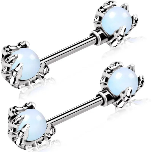 14G Dragon Claw Nipple Rings – 2PCS Pink Opal Barbells