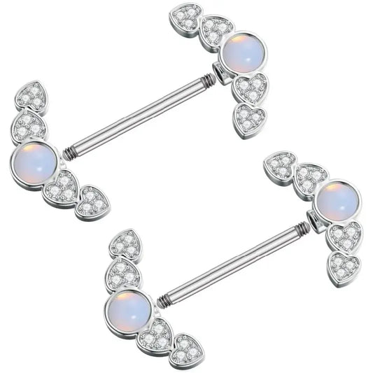 14G Heart and Moon Nipple Ring – Opal Shield Barbell