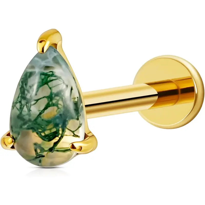 16G Titanium Green Opal Stud Earrings – Tragus Piercing