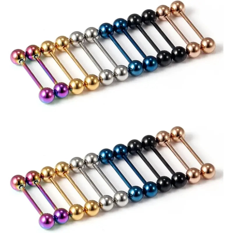 24PC Mixed Color 14G & 16G Surgical Steel Tongue Rings Set
