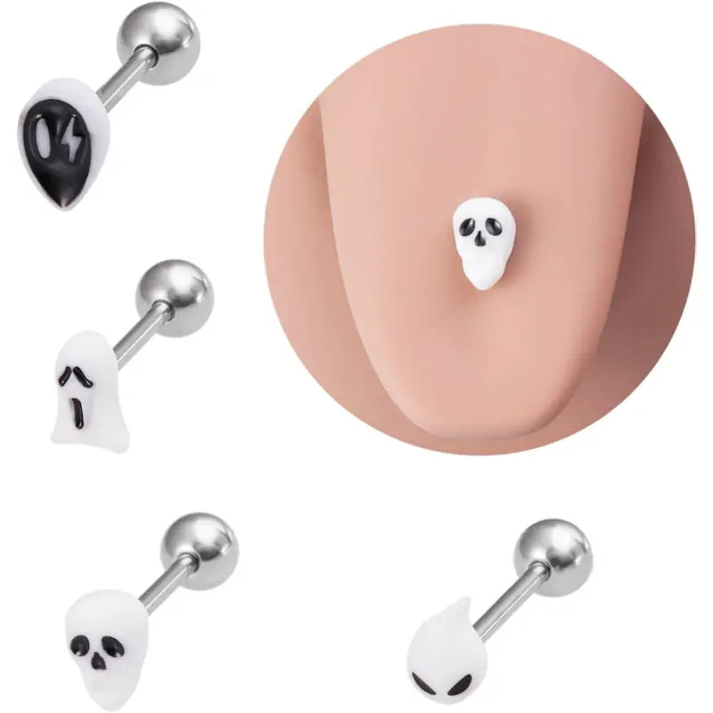 4PCS 14G Acrylic Tongue Rings – Ghost, Skull, Alien Style