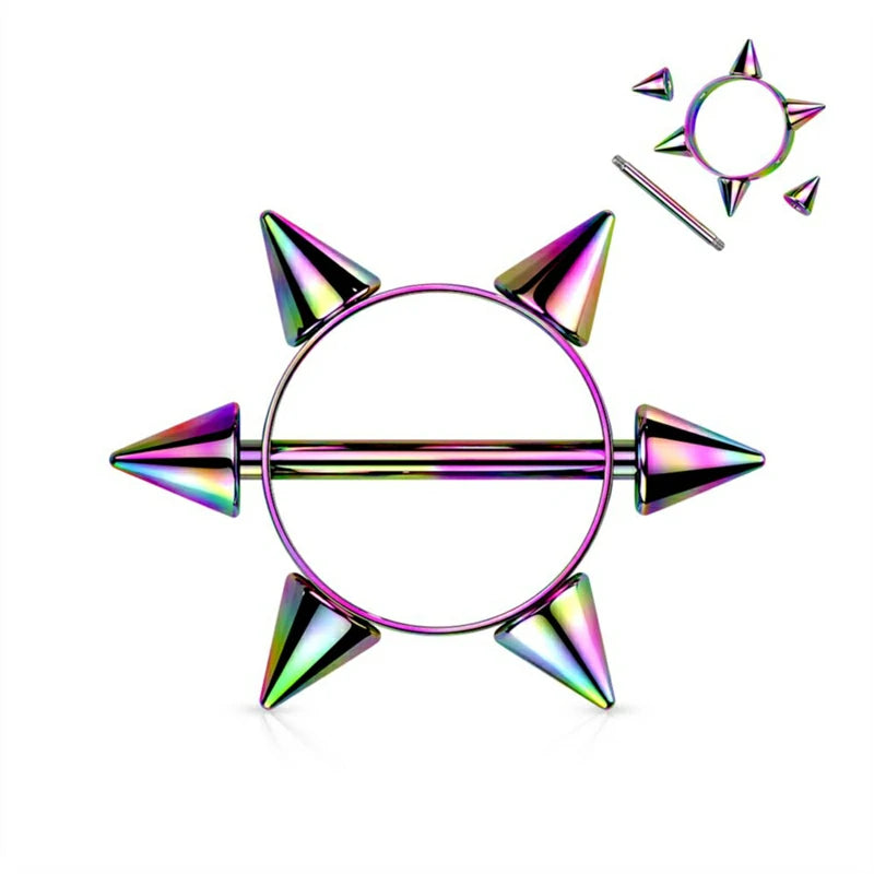 Colored Surgical Steel Spike Cap Nipple Rings