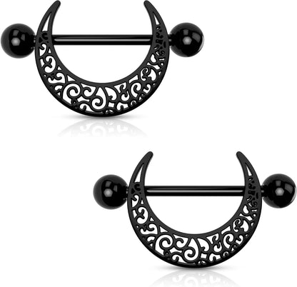 14G Moon Nipple Ring – Available in Star and Floral Styles