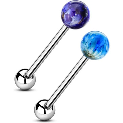 2 pcs 14G titanium tongue rings with colored pebbles on top