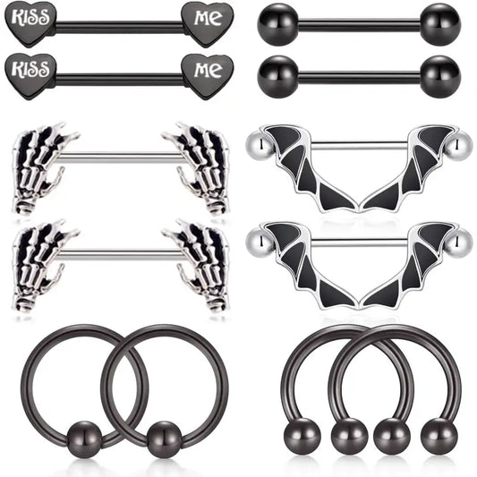 14G Skull Stainless Steel Nipple Ring - Dark Series