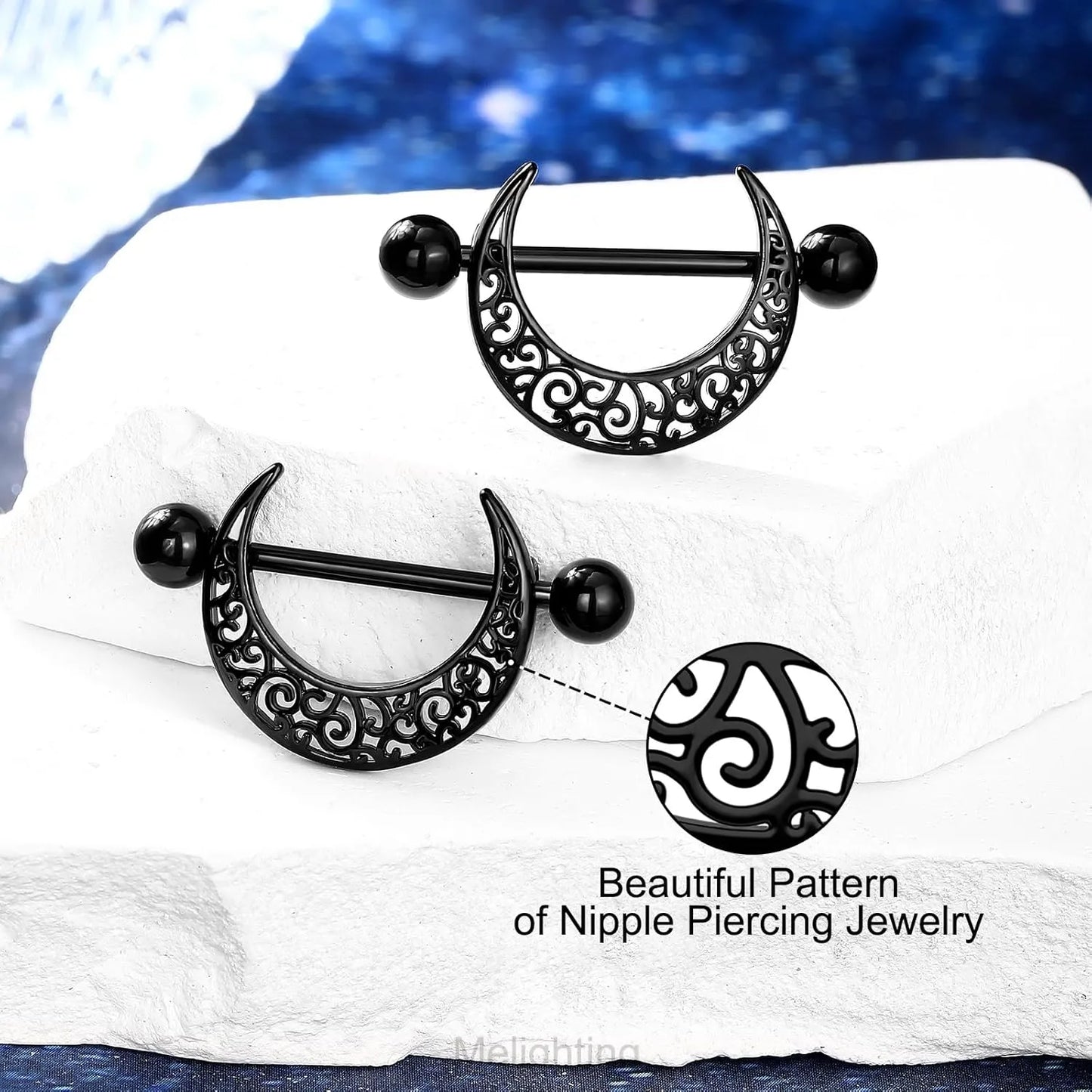 14G Moon Nipple Ring – Available in Star and Floral Styles