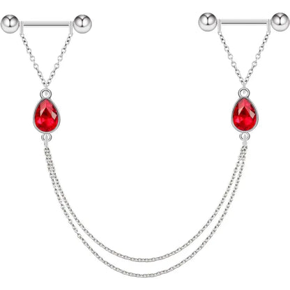 14G Nipple Chains with Crystals – Surgical Steel Barbells