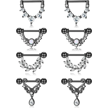 4 Ps Nipple Rings Set – Heart, Moon, Leaf & CZ Designs