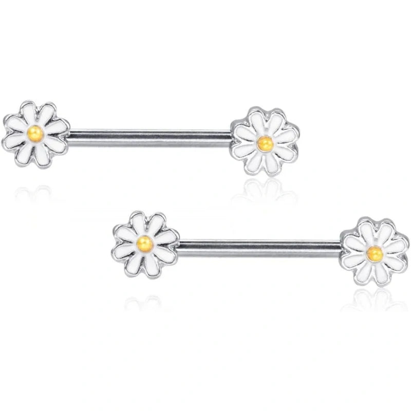 14G Daisy Flower Nipple Ring – Surgical Steel Body Jewelry
