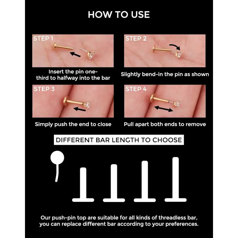 2Pcs Threadless Titanium Nose Studs for Tragus Helix Lip