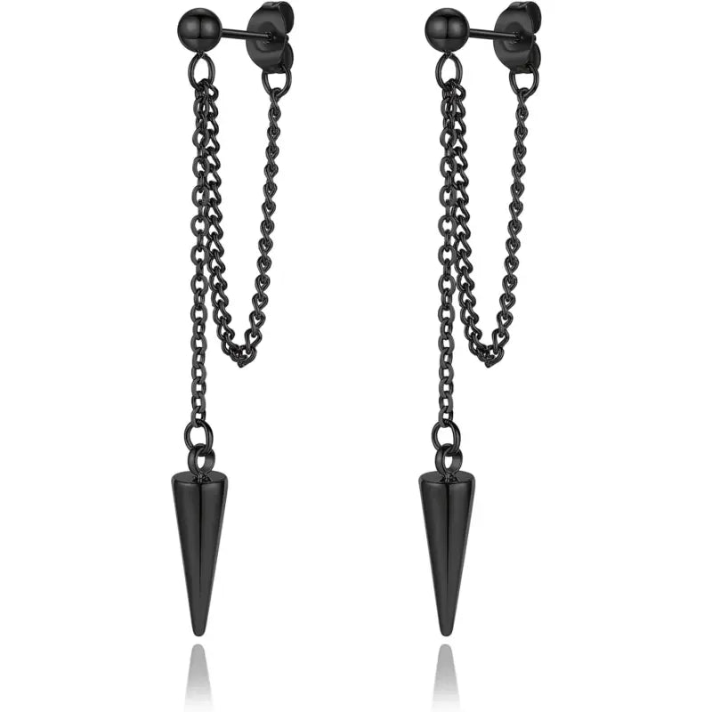 Women’s Black Tassel Dangle Earrings, Stainless Steel Gift