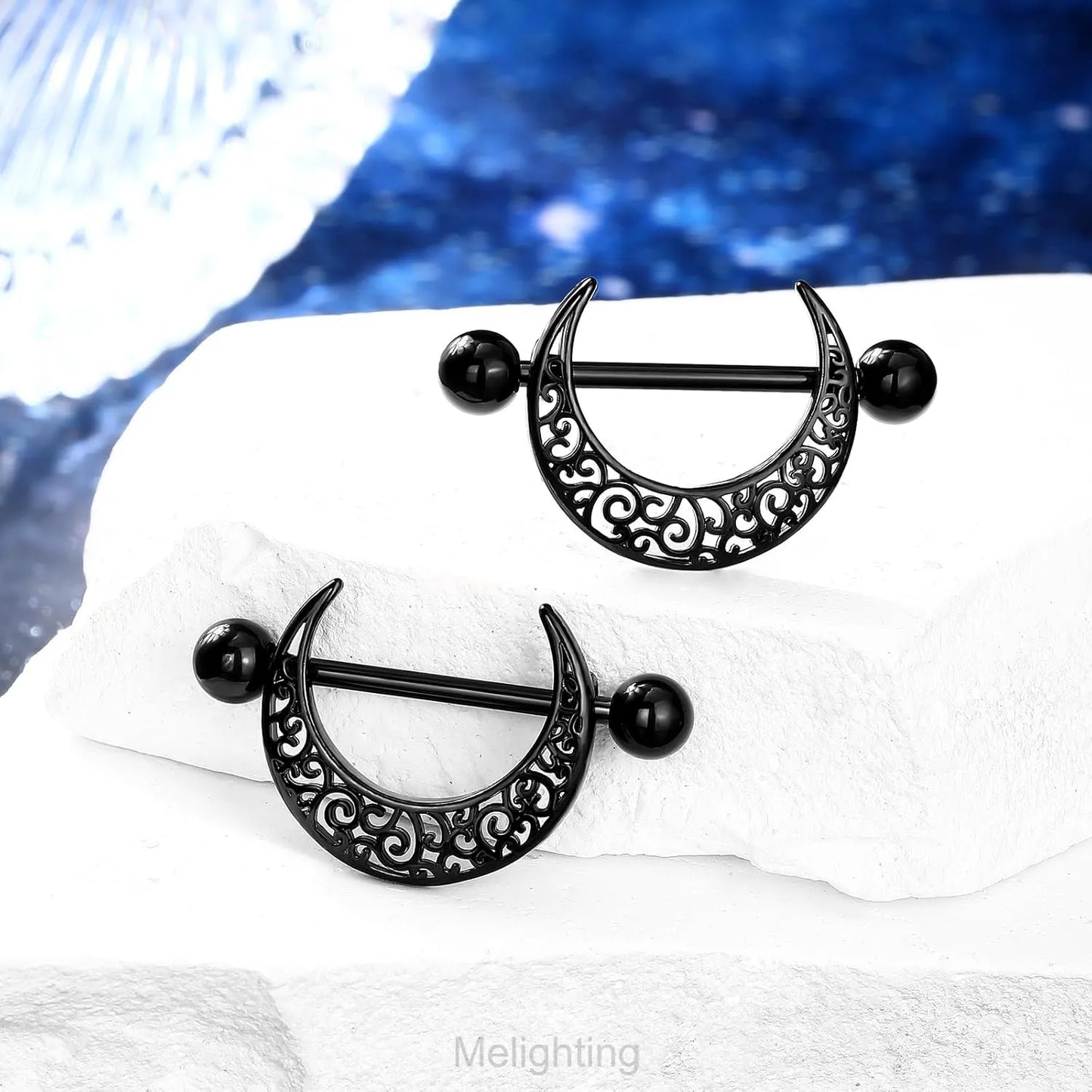 14G Moon Nipple Ring – Available in Star and Floral Styles