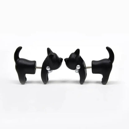 Vintage Black Cat Piercing Earrings with Pearl Back Charm