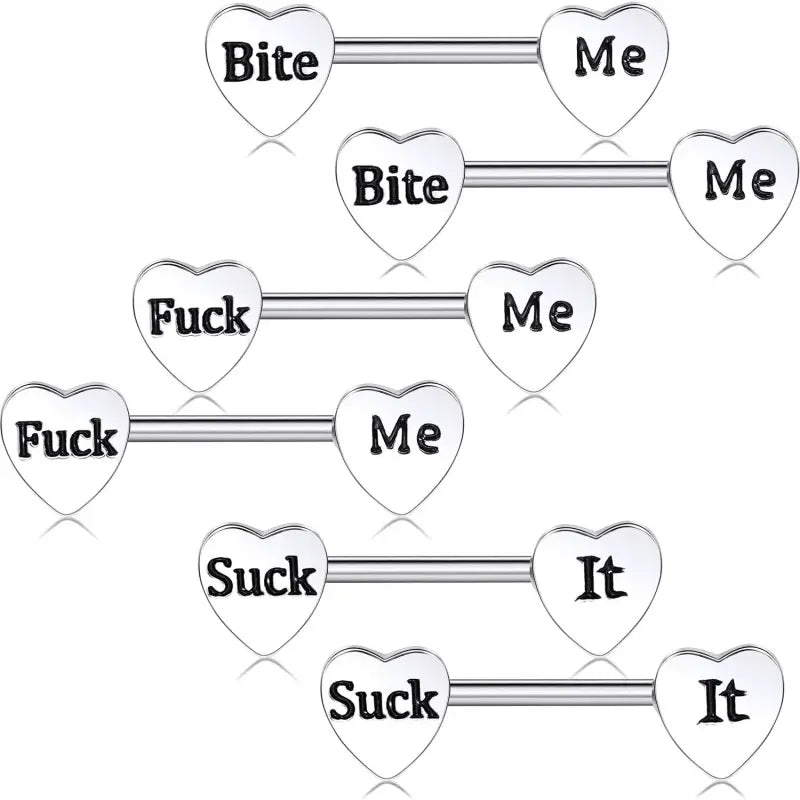 3 Pairs 14G Nipple Rings – Heart Barbell Piercing Jewelry