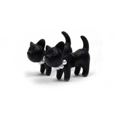 Vintage Black Cat Piercing Earrings with Pearl Back Charm