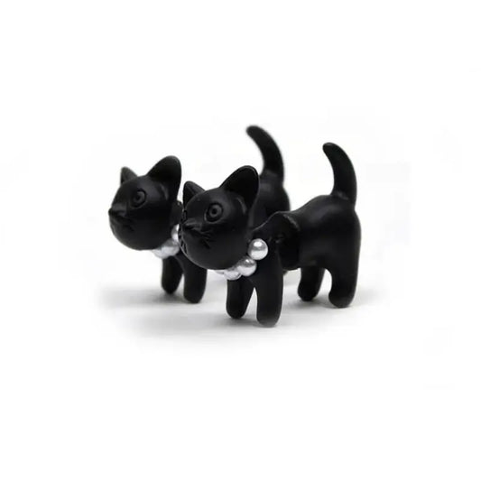 Vintage Black Cat Piercing Earrings with Pearl Back Charm