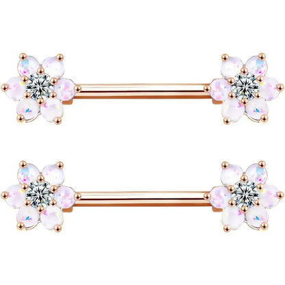 14G Opal Flower Nipple Barbell – Women’s Piercing Jewelry 