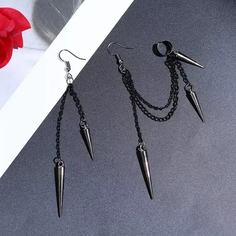 Asymmetric Punk Thread Dangle Earrings, Unisex, Pierced/Clip