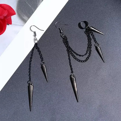 Asymmetric Punk Thread Dangle Earrings, Unisex, Pierced/Clip