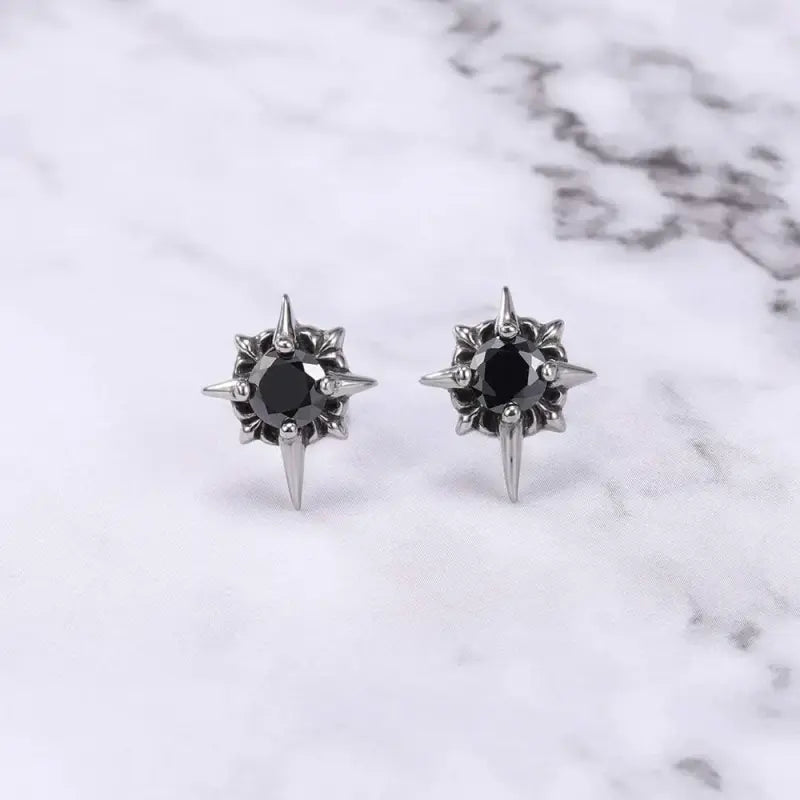 Retro Punk Earrings in Surgical Steel with Soviet CZ